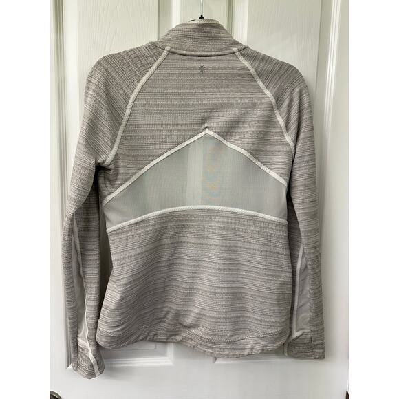 Athleta Powervita Elation Mesh Active zip jacket Medium oatmeal grey white - Picture 3 of 11